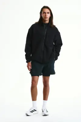Veste Regular Fit en tissu Teddy bear - Noir — photo 1
