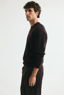 Pull Regular Fit en laine mérinos - Marron foncé — photo 4