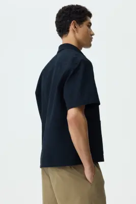 Chemise Relaxed Fit en lin mélangé - Noir — photo 3