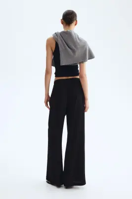 Pantalon large avec taille élastique - Noir — photo 4