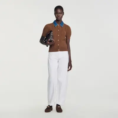 Cardigan à col en denim