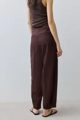 Pantalon barrel avec boutons - Marron foncé — photo 3