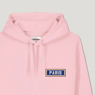 SWEAT SHIRT CAPUCHE COTON BIO BRODÉ - PARIS - ROSE — photo 3