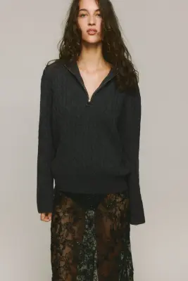 Pull oversize avec col zippé - Gris foncé chiné — photo 2