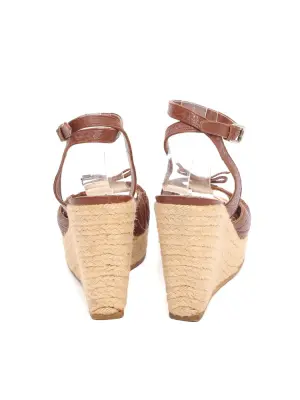Sandales compensées espadrilles en cuir marron bride cheville Prix boutique 875€ Taille 40 — photo 4