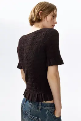 Top en maille texturée - Marron foncé — photo 3