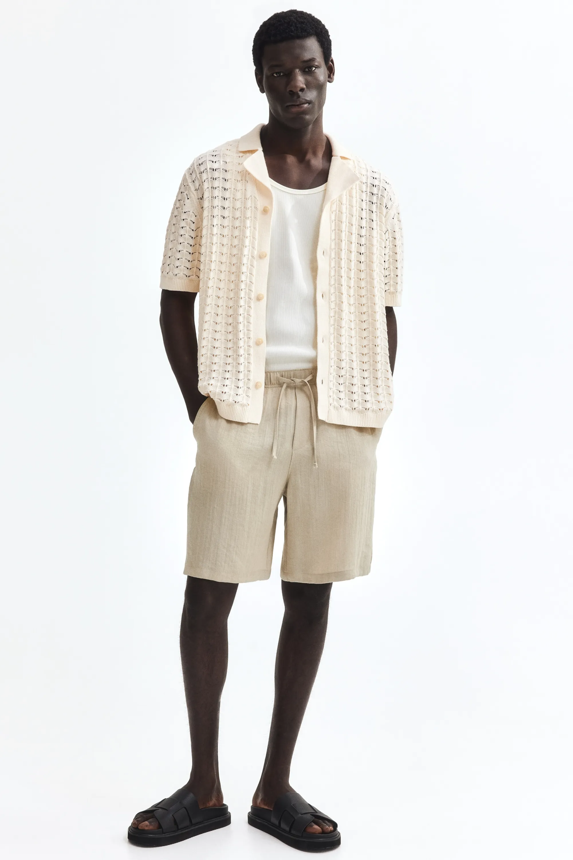 Chemise Relaxed Fit en maille pointelle - Crème