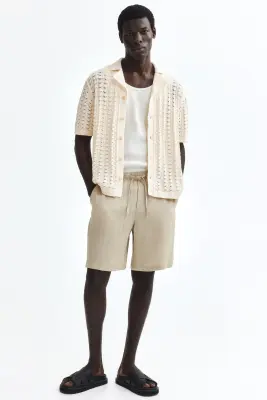 Chemise Relaxed Fit en maille pointelle - Crème — photo 1