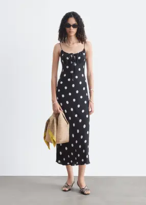 Robe midi à cordon de serrage - Noir/Blanc — photo 2