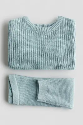 Ensemble 2 pièces en maille de coton - Turquoise — photo 4