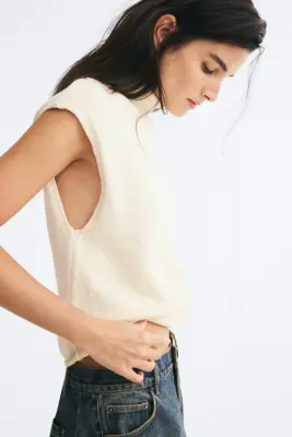 Pull sans manches à col cheminée - Crème — photo 2