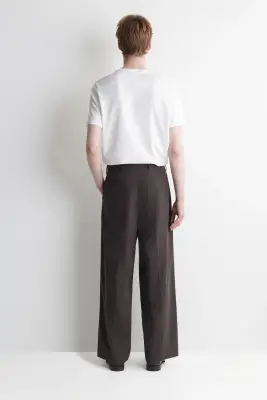 PANTALON LARGE DÉCONTRACTÉ À PLIS - BRUN — photo 4