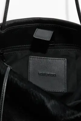 Sac porté épaule en cuir à la finition grattée - Noir — photo 4