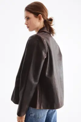 Veste en cuir - Marron foncé — photo 3