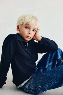 Pull façon polo en maille de laine - Bleu marine — photo 2