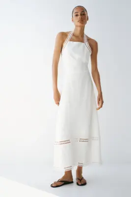 Robe dos nu en lin mélangé - Ivoire — photo 1
