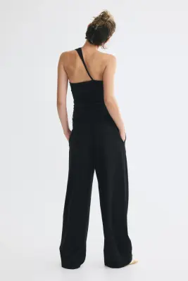Pantalon à pinces avec ceinture à nouer - Noir — photo 3
