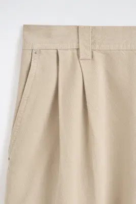 PANTALON BARREL DÉCONTRACTÉ EN DENIM À PLIS - SABLE — photo 3