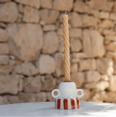 Bougeoir Menorca - rayure rosé et terracotta — photo 2