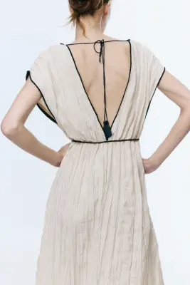 Robe froissée avec détail à nouer - Beige clair — photo 2