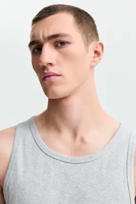 Débardeur côtelé Slim Fit - Gris clair chiné — photo 2