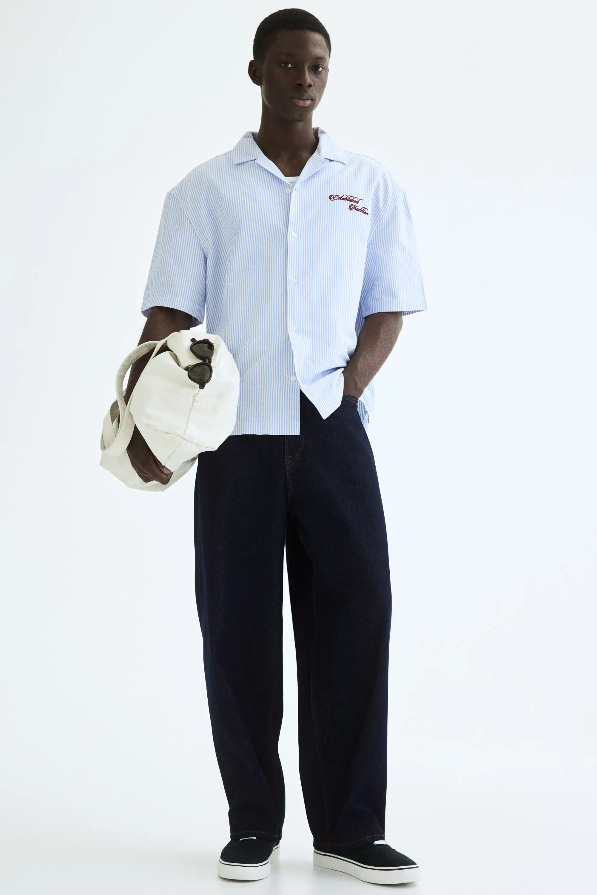 Chemise Relaxed Fit en coton avec motif brodé - Bleu clair