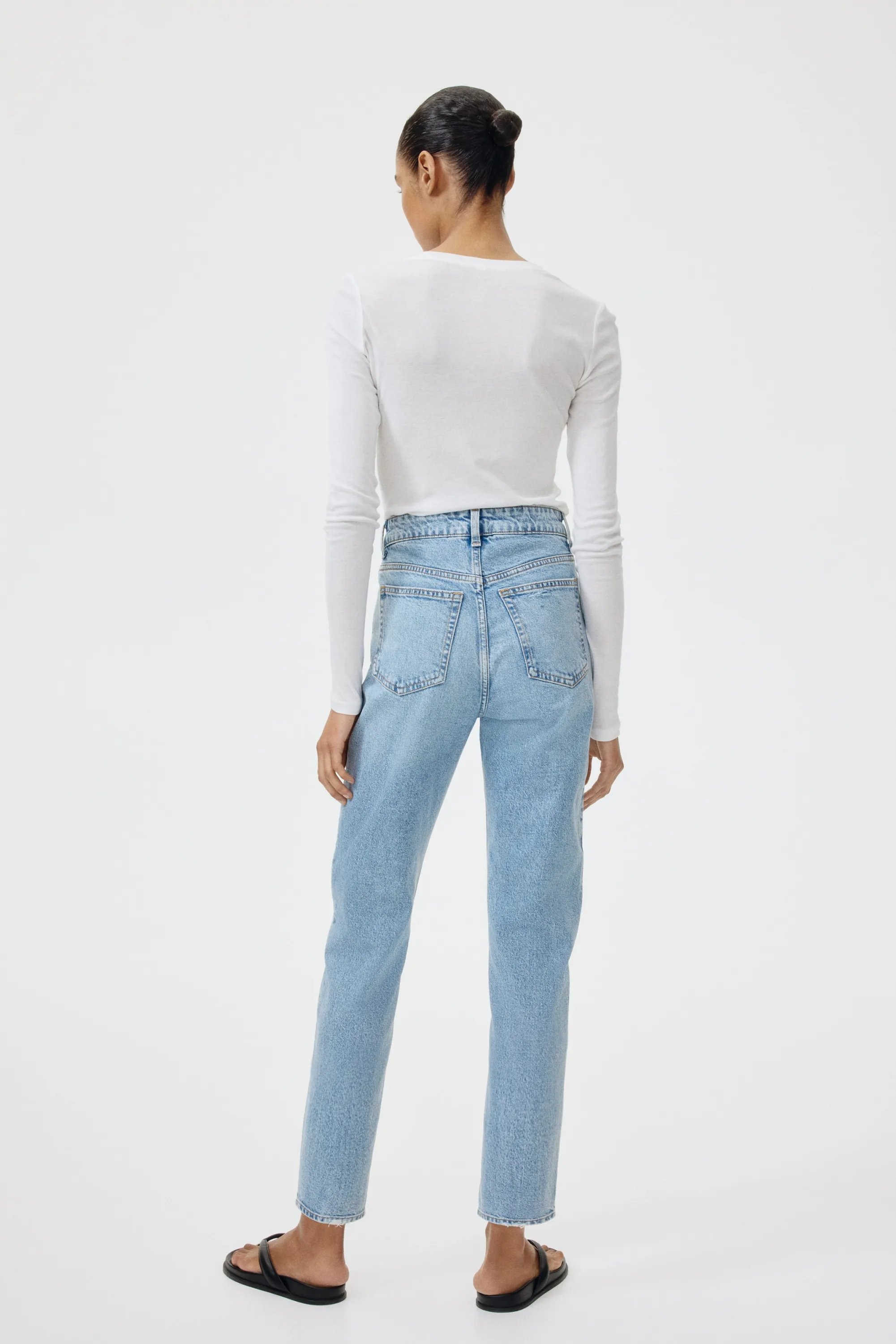 Mom Slim Fit High Waist Ankle Jeans - Bleu denim clair