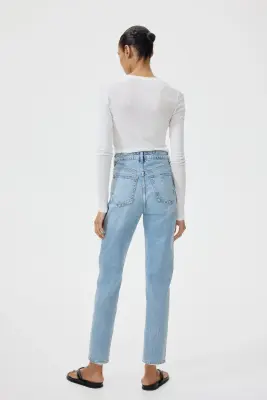 Mom Slim Fit High Waist Ankle Jeans - Bleu denim clair — photo 1