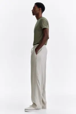 Pantalon Relaxed Fit en lin mélangé - Beige clair — photo 4
