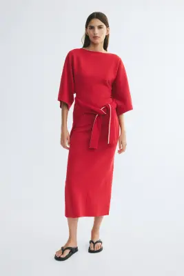 Robe midi à effet drapé - Rouge vif — photo 2