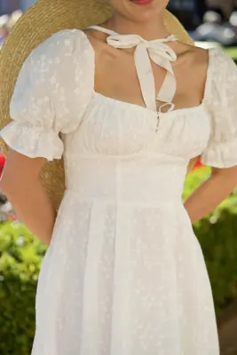 Mira Puffed Sleeve Dress - White embroidery — photo 4