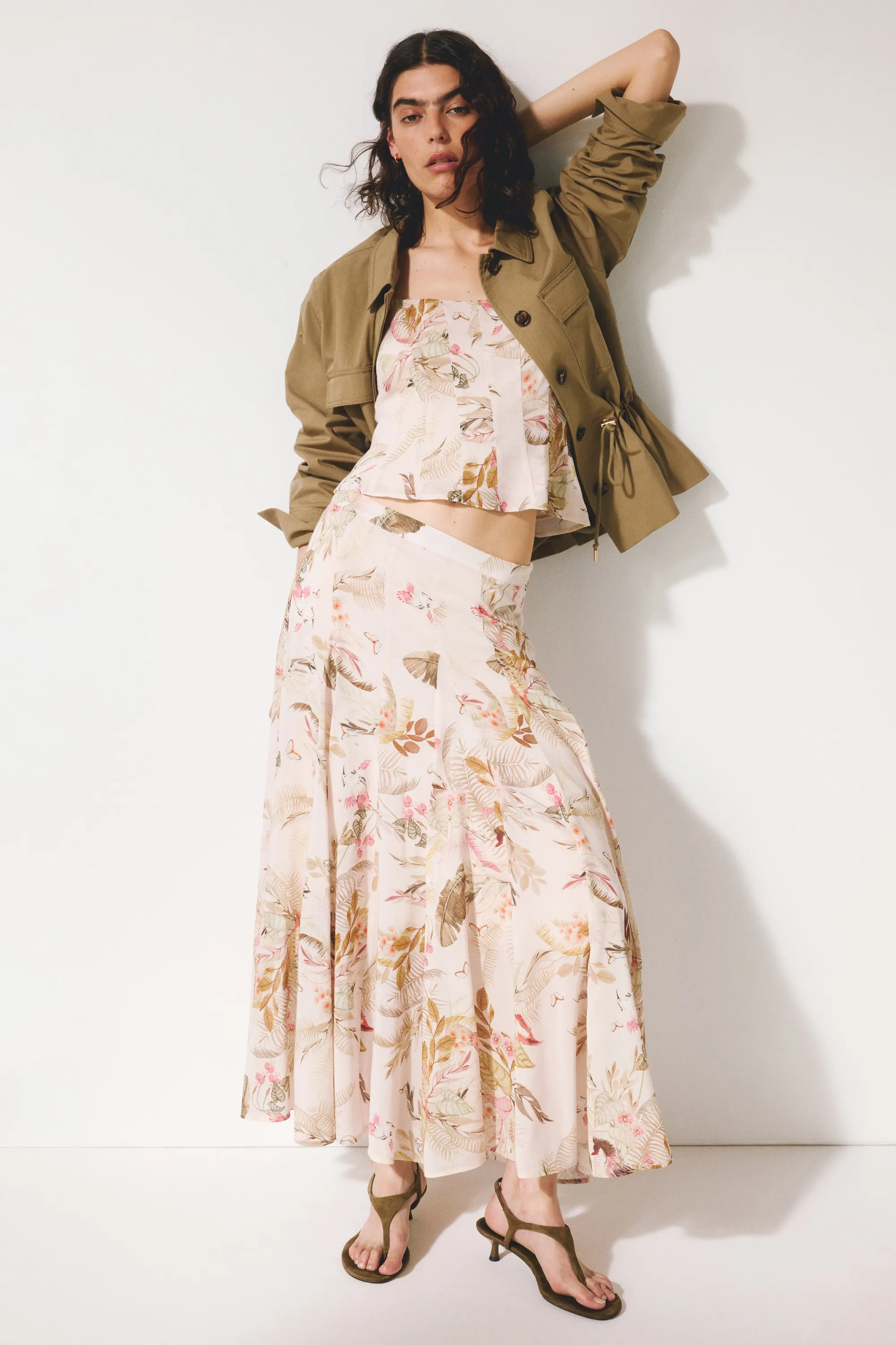 Top en viscose mélangée avec bretelles à nouer - Rose pêche clair/fleuri