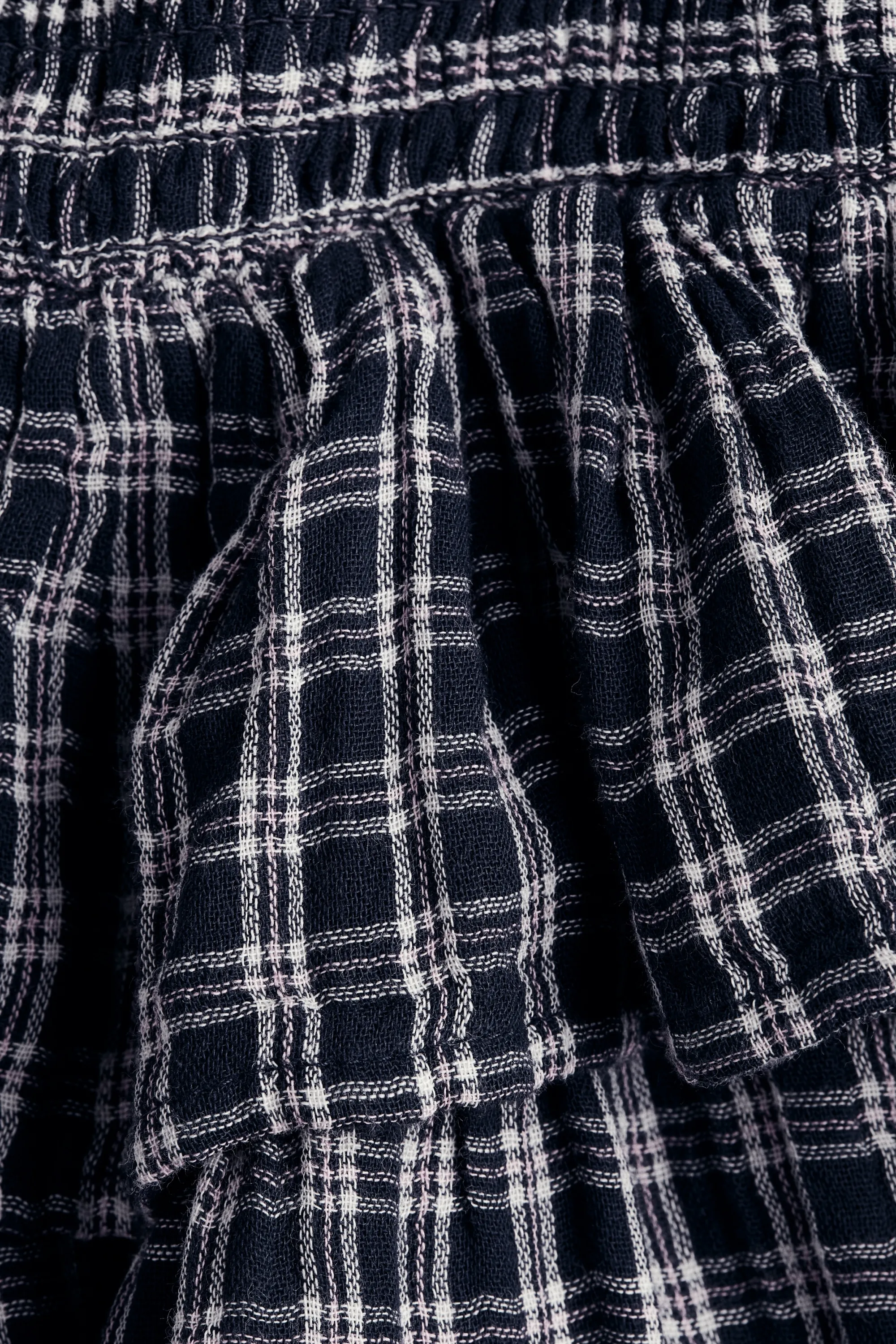 Jupe à étages en coton - Bleu marine/carreaux