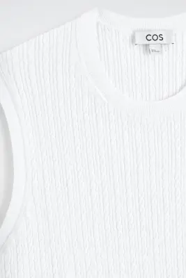DÉBARDEUR EN MAILLE TORSADÉE DE COTON ET LIN - BLANC — photo 5