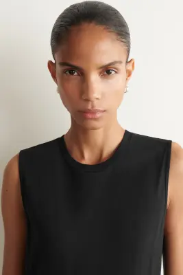 ROBE MIDI EN JERSEY DE COTON SCULPTURALE - NOIR — photo 2