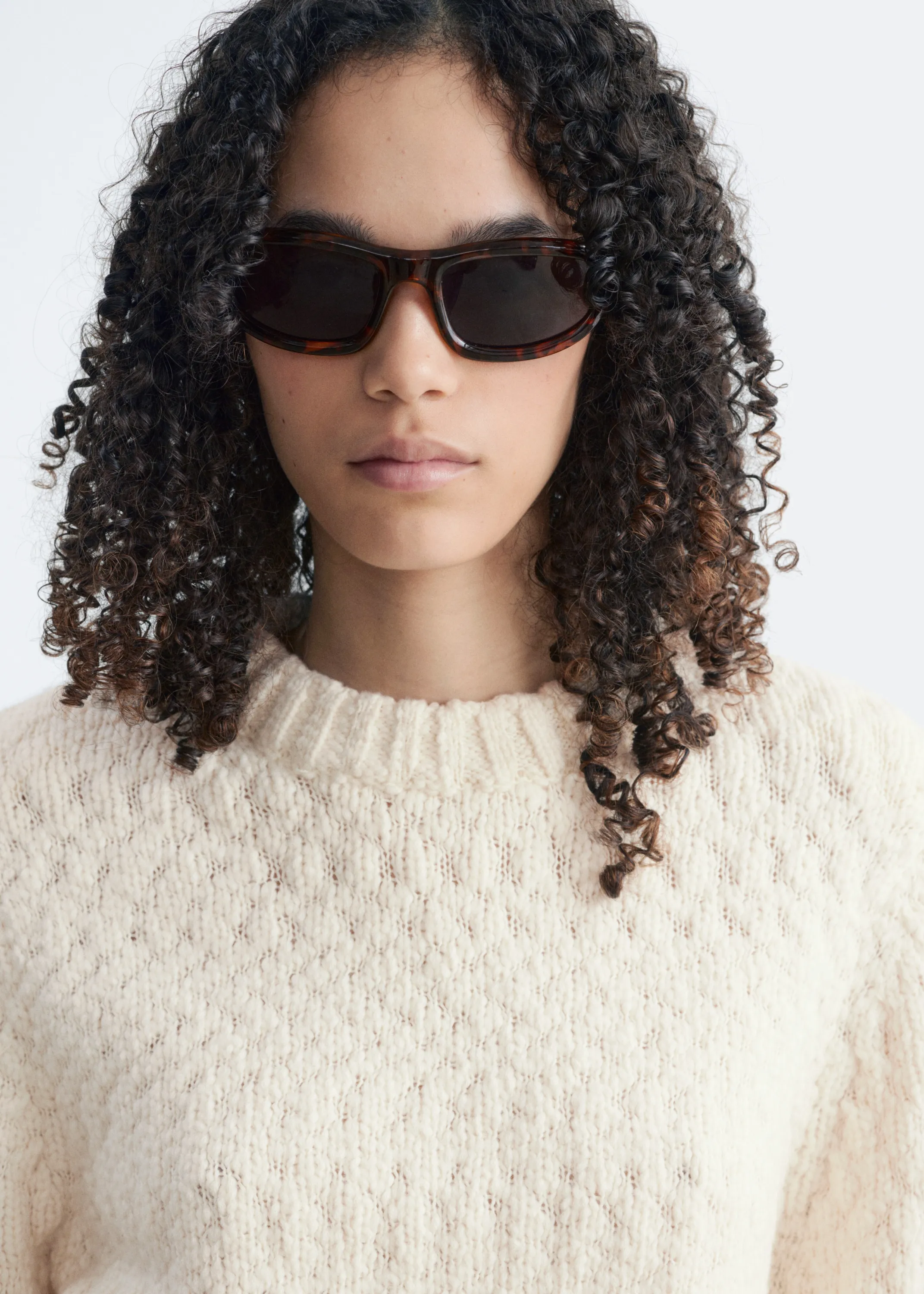 Pull en mélange bouclé de coton et de laine - Écru