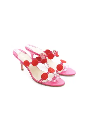 Sandales PETRA FIRENZE à petits talon en cuir rose fuchsia et suede rouge Taille 37 — photo 4