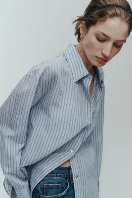 Chemise oversize - Bleu clair/rayé — photo 2