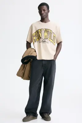 T-shirt imprimé Loose Fit - Beige/Run Wild — photo 3