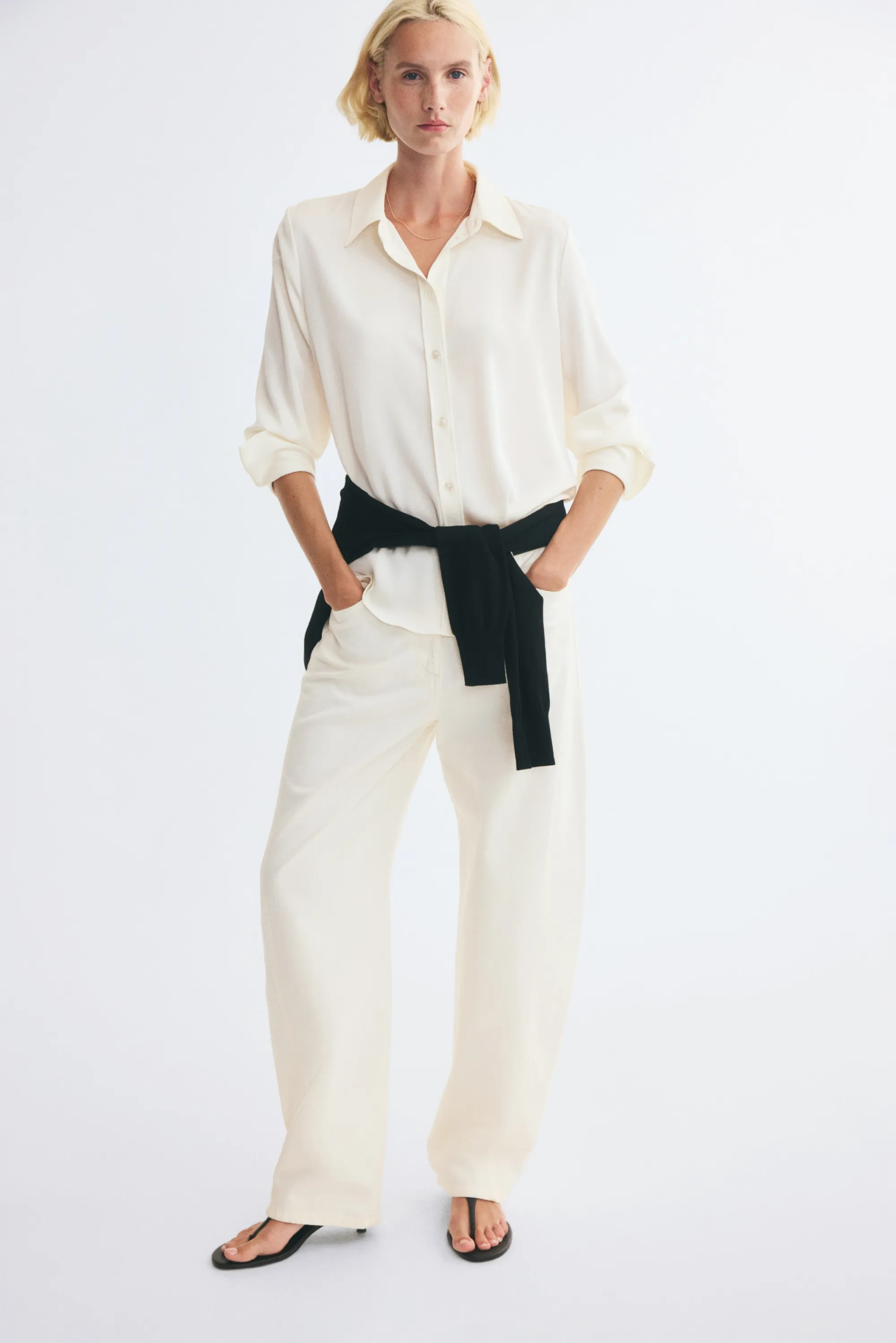 Chemise à manches longues en satin - Crème