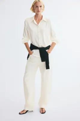 Chemise à manches longues en satin - Crème — photo 1