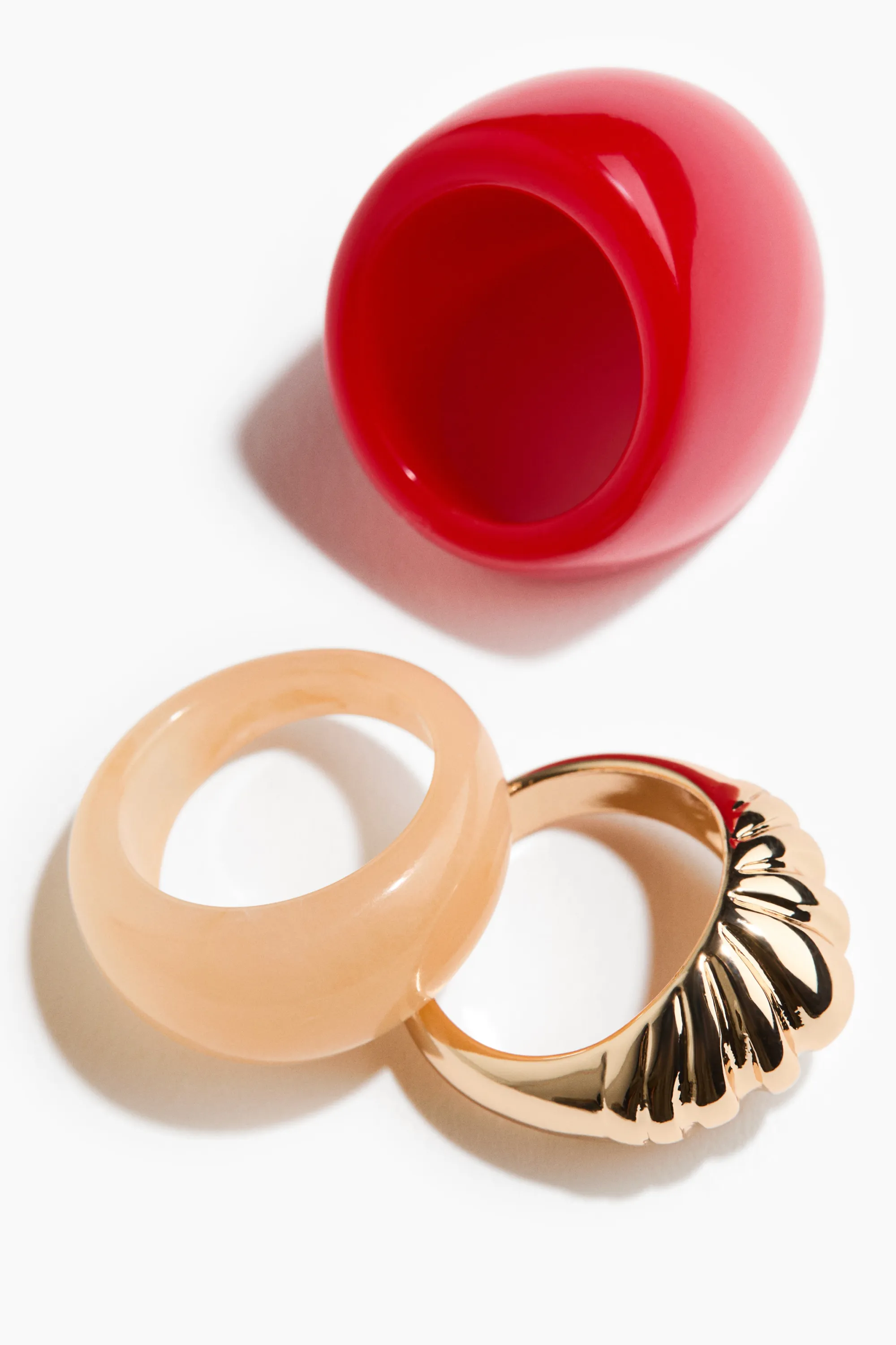 Lot de 3 bagues - Doré/rouge