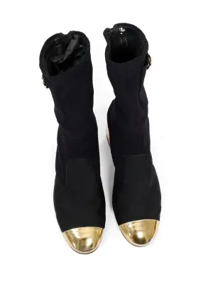 Bottines en maille et gros grain noir, cuir doré Cruise 2022 Prix boutique 1450€ Taille 38 — photo 3