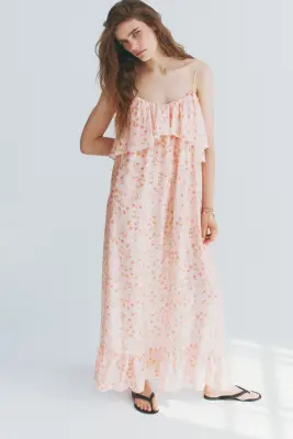 Robe trapèze volantée - Rose clair/fleuri — photo 2