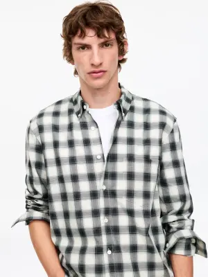 Chemise classique en sergé - Blanc cassé/Carreaux — photo 3