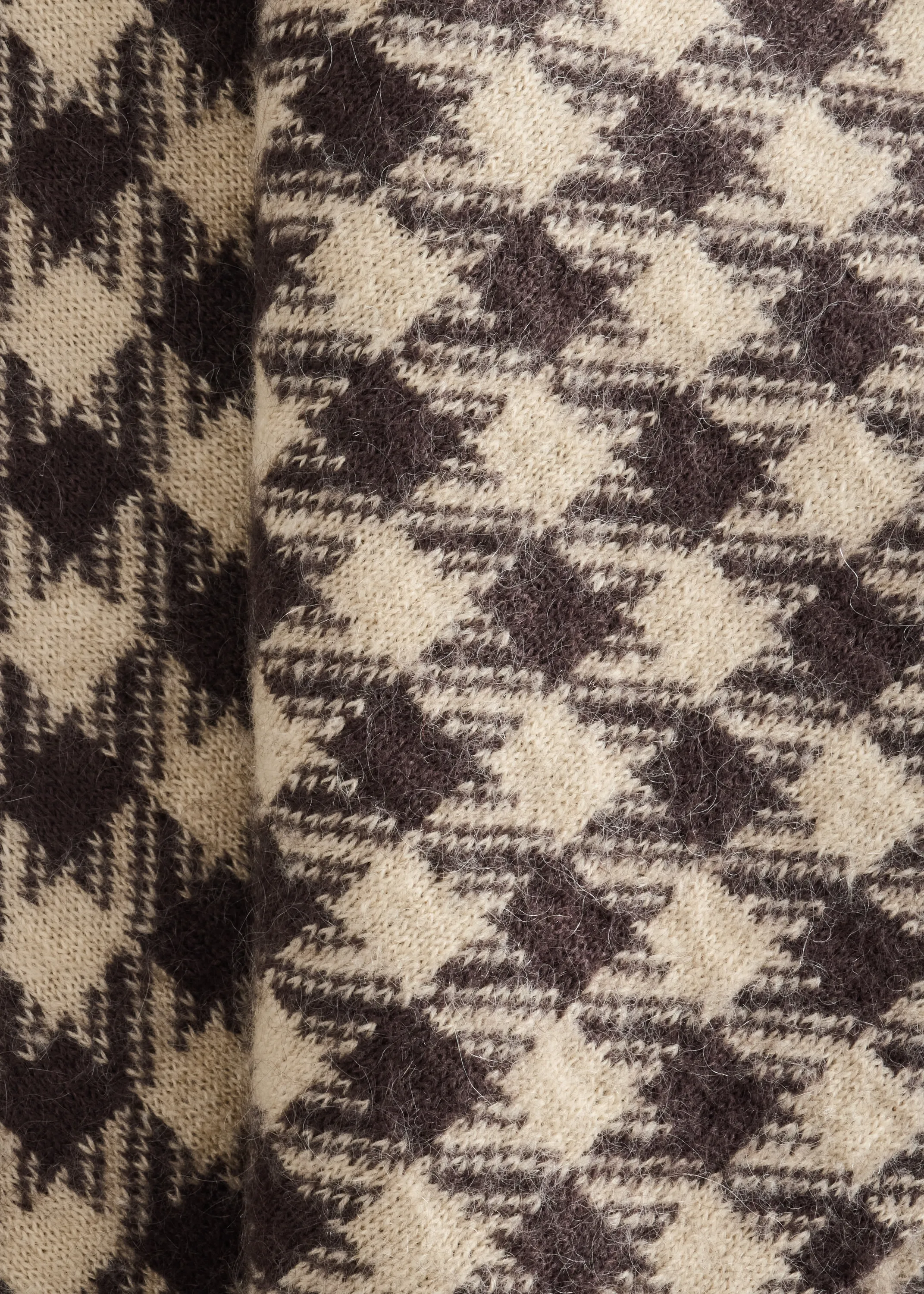 Écharpe en mohair mélangé à motif pied-de-poule - Beige/Pied-de-poule