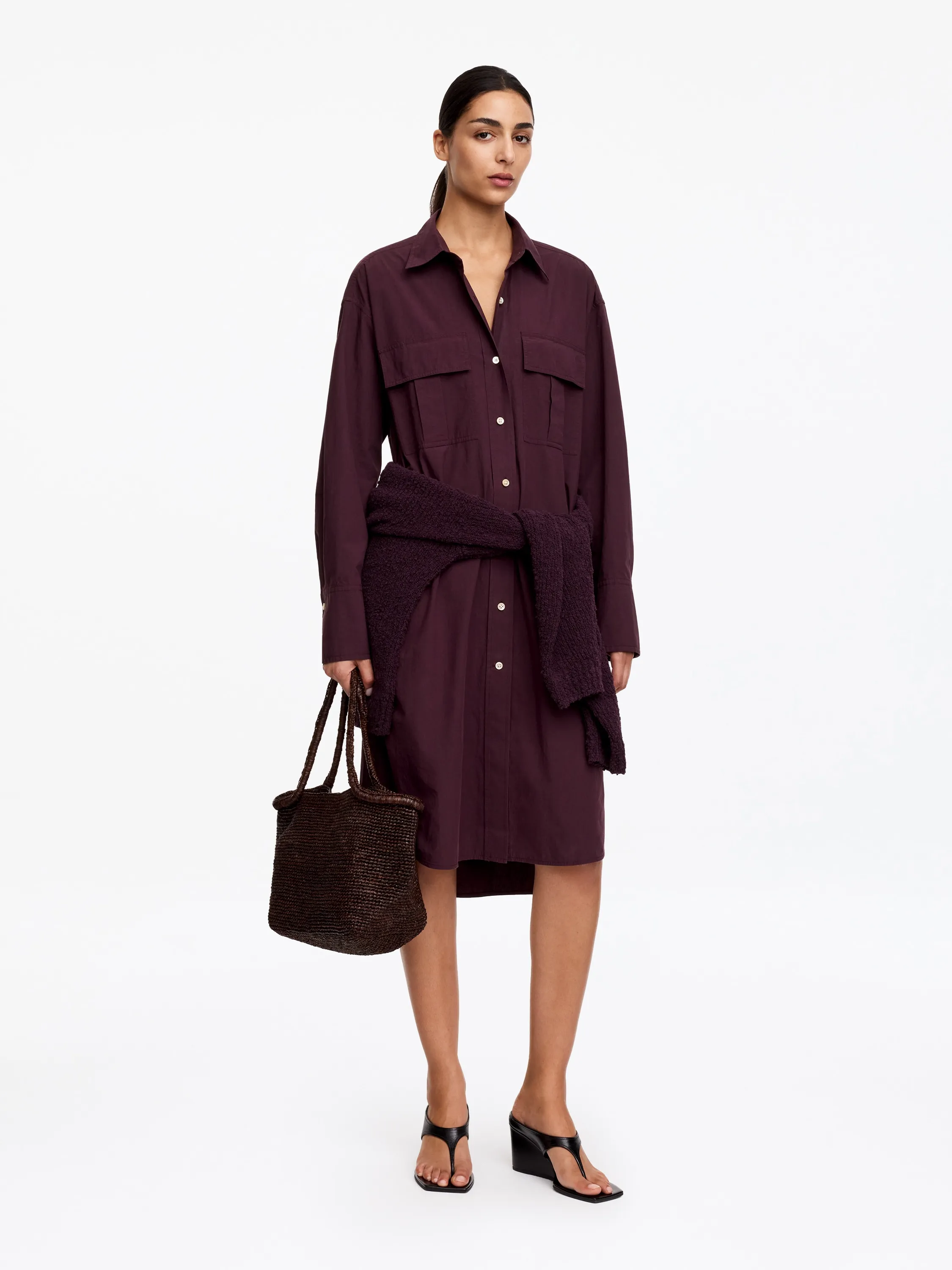 Robe-chemise en coton - Mauve foncé