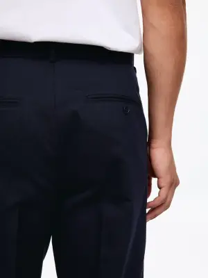 Pantalon large en coton et lin - Bleu foncé — photo 3