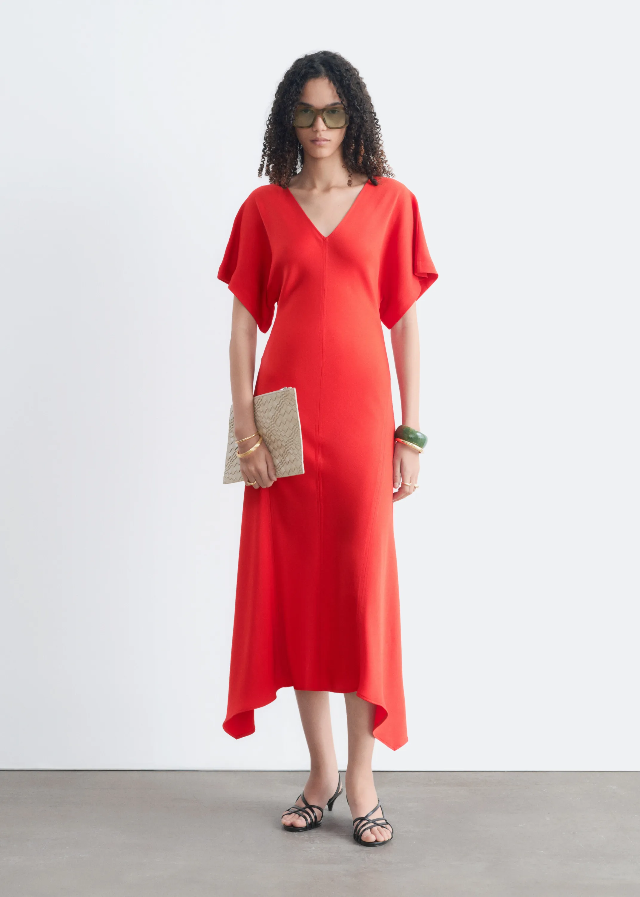 Robe longue à col en V - Rouge