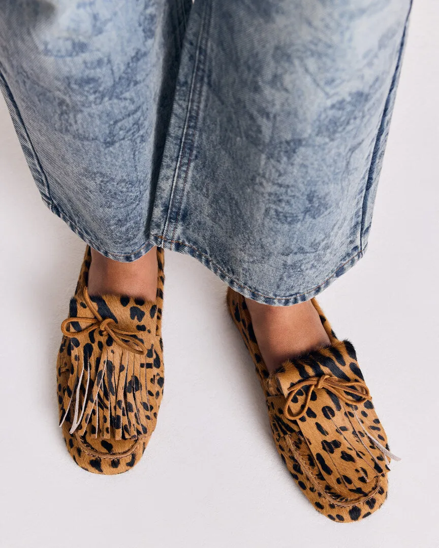 Mocassins Alix frange pony guépard
